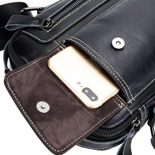 Vista 6 de KPYWZER Bolso de hombro de cuero genuino para hombres pequeños, bolso de mensajero, bolso bandolera bandolera para hombre para negocios