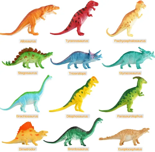 Vista 4 de Yeonha Toys, Playset Jumbo Dinosaur de juguete, figura de dinosaurio 7 pulgadas (12 unidades), Material Seguro, Dinosaurio realista variado, Juego