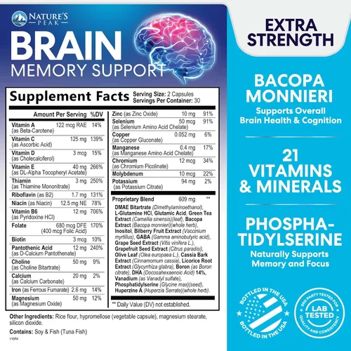 Vista 2 de Suplemento de Memoria Cerebral - Nootrópicos de Fuerza 3X para Concentración, Claridad y Apoyo del Enfoque - Vitaminas Cognitivas para la Salud