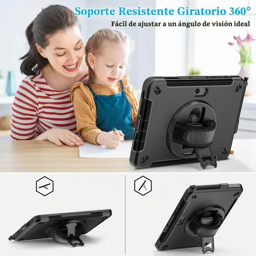 Vista 3 de Funda para Galaxy Tab Active 5 Pro 2025/4 Pro 2022/2019 de 10.1 Pulgadas: TPU con Soporte - Protector de Pantalla - Correa de Mano - Correa de Negro