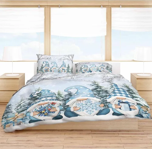 Vista 3 de Juego de funda de edredón Queen – Juego de funda de edredón de 4 piezas de gnomos azules de Navidad, juegos de ropa de cama de árbol de Navidad