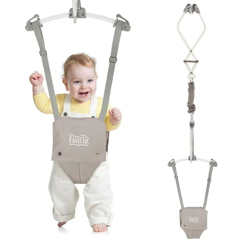 Vista 11 de FUNLIO Saltador de Puerta para Bebé de 6 a 24 Meses (con Abrazadera para Puerta), Saltador de Puerta para Bebé con Resorte Fuerte y Correa