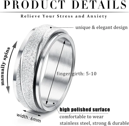 Vista 14 de Magitaco Anillos giratorios de acero inoxidable, anillos para ansiedad, anillos de ansiedad para mujeres y hombres