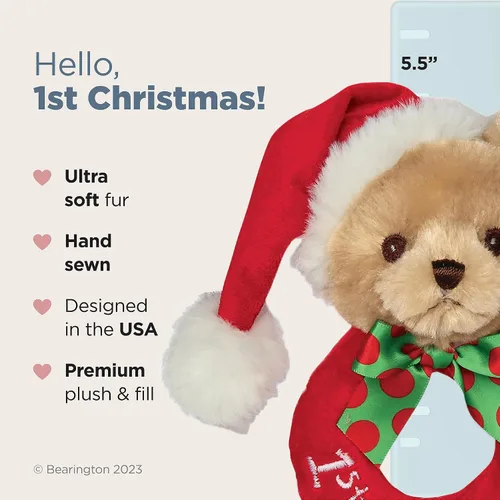 Vista 2 de Bearington Baby 1st Christmas - Oso de peluche de 5.5 pulgadas, sonajeros suaves y anillos de peluche, para edades de 0 a 14 años