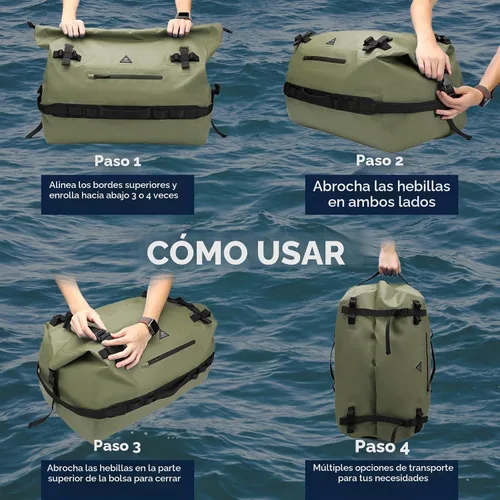 Vista 8 de Haimont Mochila Duffel Grande Impermeable con Parte Superior Enrollable, Bolsa Duffel Seca de Servicio Pesado para Navegación, Viajes, Camping
