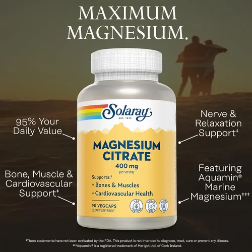 Vista 3 de Solaray Citrato de magnesio 400 mg – Fuerza ósea, recuperación muscular y apoyo a la digestión – Base herbaria – Vegano, verificado en laboratorio