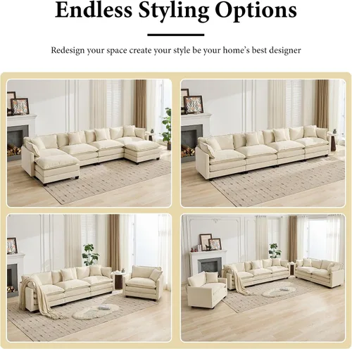 Vista 37 de Sofá seccional modular verde de 111.5", sofás seccionales grandes de 3 plazas para sala de estar, sofá nube oversized de tela chenille con otomana