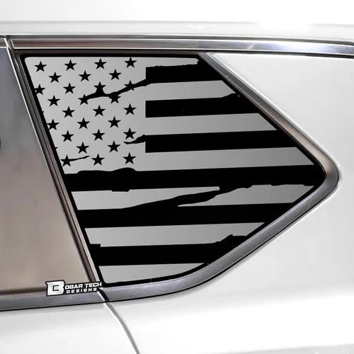 Vista 8 de BOGAR TECH DESIGNS Calcomanía de vinilo precortada con bandera estadounidense para ventana de un cuarto compatible con Nissan Rogue 2021-2025, negro