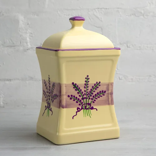 Vista 6 de City to Cottage Tarro de almacenamiento de cocina hecho a mano con tapa de 31.5 onzas, floral, morado y crema, grande, de cerámica, regalo