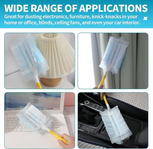 Vista 5 de Recambios de plumero de microfibra desechables, plumero multisuperficie compatible con mango Swiffer, 60 unidades, sin perfume