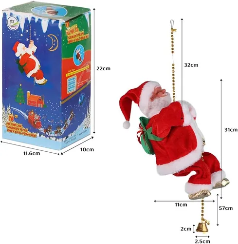 Vista 6 de Cuerda de Escalada de Santa Eléctrica Santa Claus Escalando en Cadena de Cuentas Figura de Santa Claus de Felpa Creativa Operado por Batería