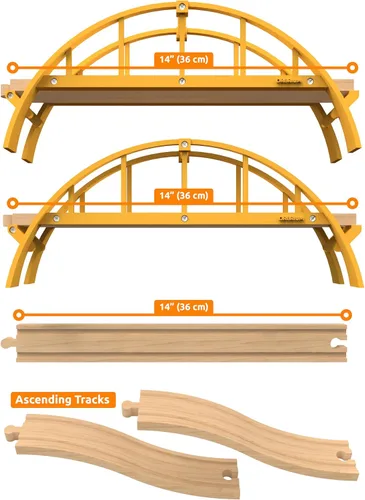 Vista 3 de ORBRIUM Puente de arco de doble tramo súper largo de casi 5 pies de largo para vías de tren de madera de ferrocarril de madera, compatible