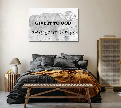 Vista 2 de Lienzo decorativo inspirador para pared, con cita "Give It to God, and Go to Sleep", arte de pared cristiano para decoración de dormitorio y casa