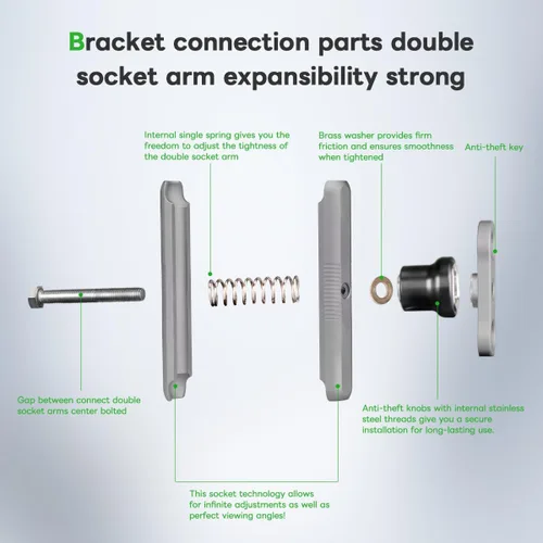 Vista 13 de FANAUE Brazo de doble enchufe de aleación de aluminio, adaptadores de bola antirrobo de 1 pulgada compatibles con soportes RAM, cabeza de bola