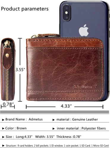 Vista 40 de Admetus Billeteras con bloqueo RFID para hombre, billetera de cuero con cremallera para hombres con tarjetero RFID plegable