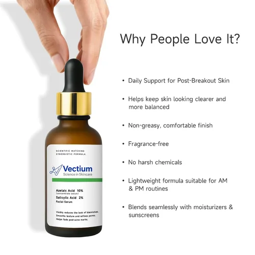 Vista 4 de Ácido azelaico 10% + ácido salicílico 2% suero facial para piel grasa y propensa a manchas, cuidado diario después del brote, suero ligero, 1.0 fl