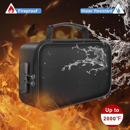 Vista 2 de ENGPOW Pequeño estuche organizador de almacenamiento ignífugo con cerradura (9"x 5.3"x 3.7"), bolsa billetera organizadora de monedas caja fuerte