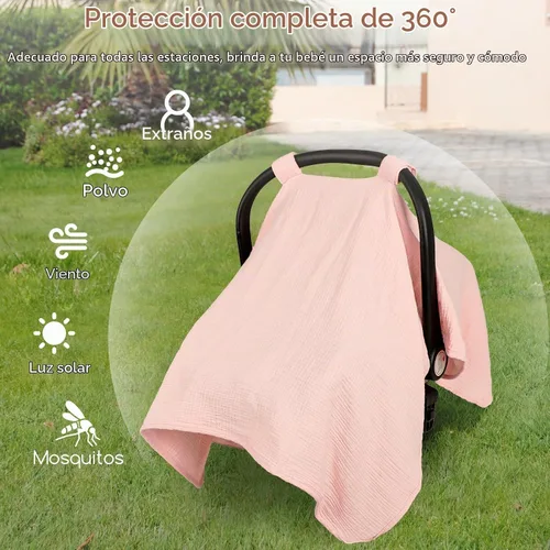 Vista 3 de Funda de asiento de automóvil de muselina de verano, transpirable, para bebés y niñas, fundas multiusos para lactancia materna, color rosa