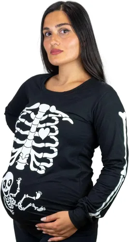 Vista 4 de Pareja de Halloween que brilla en la oscuridad Camisas de manga larga para bebé Rayos X Camiseta de maternidad para hombre, hamburguesa, esqueleto