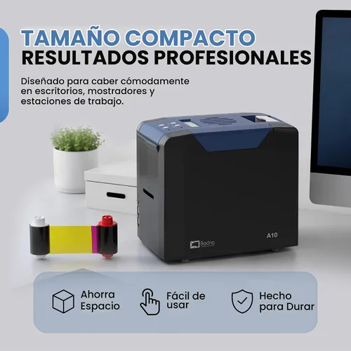 Vista 3 de Bodno Impresora de tarjetas de identificación de una sola cara A10 y paquete completo de suministros con software Bronze Edition Software Edición