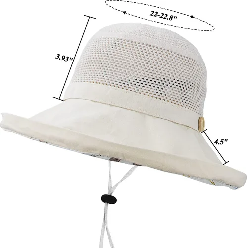 Vista 4 de Sombrero de malla para el sol para mujer, plegable, de ala ancha, protección UV, protección UV, para playa, con correa para la barbilla