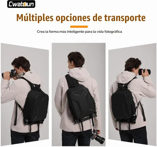 Vista 3 de Cwatcun Mochila para cámara con carcasa rígida para fotografía, bolsa de bandolera con correa de cámara a prueba de golpes 2 en 1, estuche para Negro