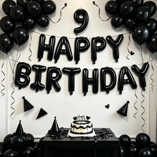 Vista 5 de TONIFUL Juego de globos negros de feliz cumpleaños y números de 16 pulgadas, globos de letras de aluminio metálico con globos de 0 a 9 dígitos