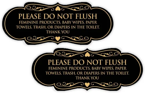 Vista 18 de Signs ByLITA Designer Please Do Not Flush Etiqutte Letrero (negro) - Pequeño 1 paquete