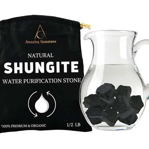 Vista 10 de Piedras de Shungit Crudas de Amazing Gemstone, Piedras de Shungit Reales para Purificación de Agua - 4-10mm Piedra Shungit Original (0.45 kg)