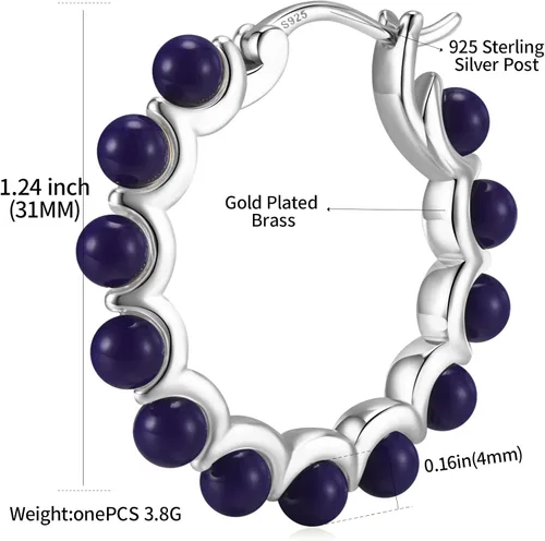 Vista 2 de Aretes de aro de perlas para mujer, plata de ley 925, chapados en oro, multcolors simulados, joyería de perlas de concha weinuo
