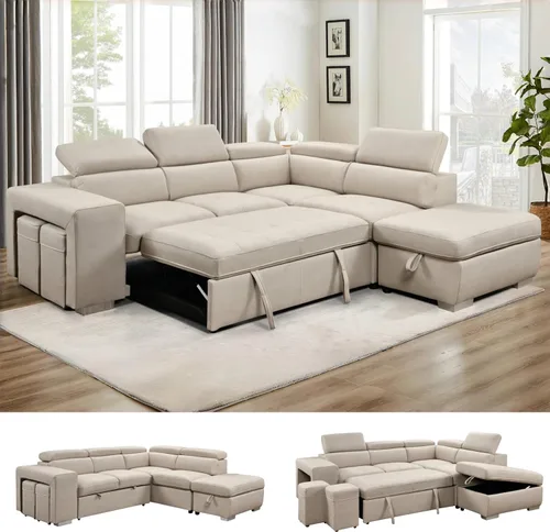 Vista 14 de THSUPER Sofá seccional reclinable de microfibra de 102 pulgadas en forma de L con cama extraíble y chaise de almacenamiento, sofás convertibles