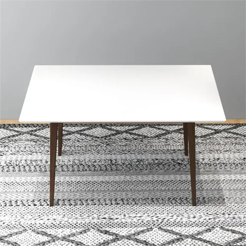 Vista 5 de Allora Mesa de comedor rectangular de madera moderna de mediados de siglo para cocina, comedor en nogal y blanco de 47 pulgadas