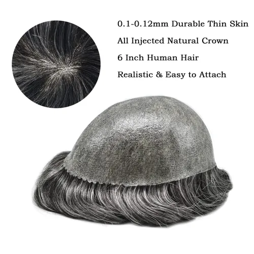 Vista 134 de Toupee para hombre 100% cabello humano real tupé para hombres 0.004 in piel de poliuretano para hombre, sistema de reemplazo de piezas de pelo
