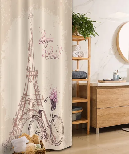 Vista 81 de Ambesonne Decor Collection, juego de cortina con ganchos para regadera Amarillo y marrón