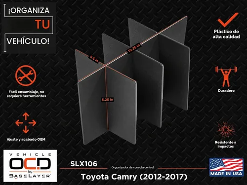 Vista 8 de Organizador de consola central OCD™ para Toyota Camry modelos 2012/2017. Fabricado en EE. UU.