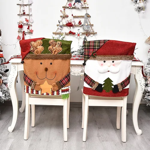 Vista 5 de 3 fundas para sillas de Navidad, Papá Noel, muñeco de nieve, para silla de cena de Navidad, cubierta trasera para banquete de Navidad, hogar