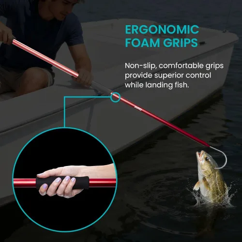 Vista 10 de GAFFER SPORTFISHING Aluminum Fish Gaff Hook Lightweight Fishing Pole with Sharp Stainless Steel Spear Hook Ergonomic Foam Grips, Secure Lanyard