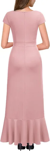 Vista 2 de Miusol Vestido largo vintage con cuello en V y volantes para dama de honor