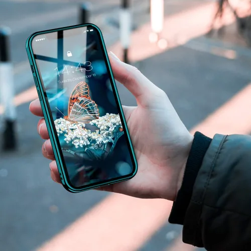 Vista 7 de MILPROX Compatible con iPhone 12 Pro Max (2020), transparente, a prueba de golpes, con borde galvanizado, fundas anti-amarillas, verde pino