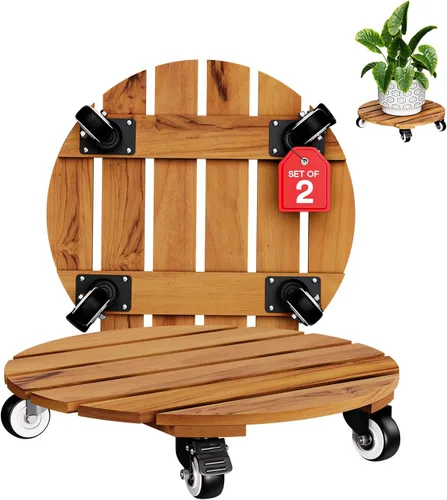 Vista 13 de Idzo Paquete de 2 cajas de madera de 12 pulgadas con ruedas resistentes, capacidad de 264 libras, plataforma de madera dura de acacia, soporte