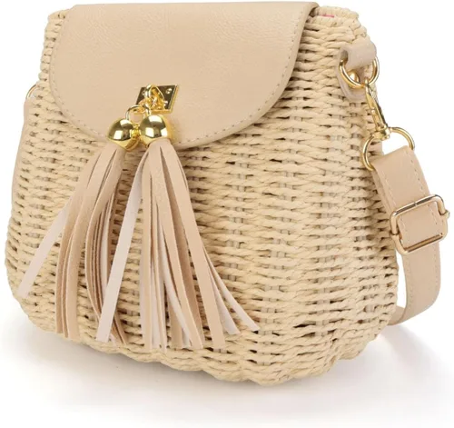 Vista 2 de MAXWISE Bolso de mano tejido de mimbre para mujer, bolso cruzado de ratán hecho a mano para mujer
