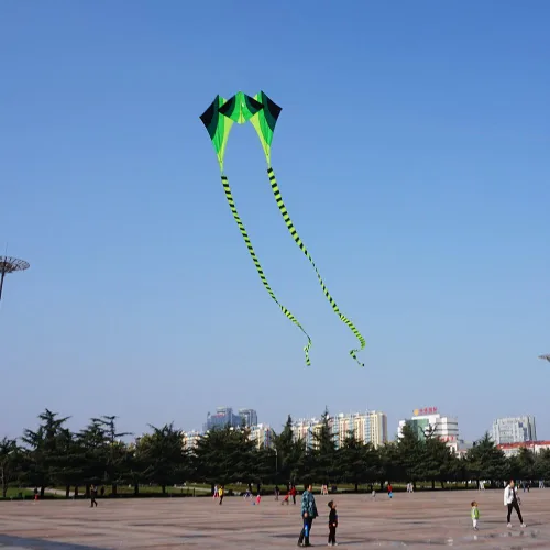 Vista 2 de Besra Cometa grande de rana fluida de diamante 3D de una sola línea con 2 colas largas, deportes divertidos al aire libre para niños y adultos