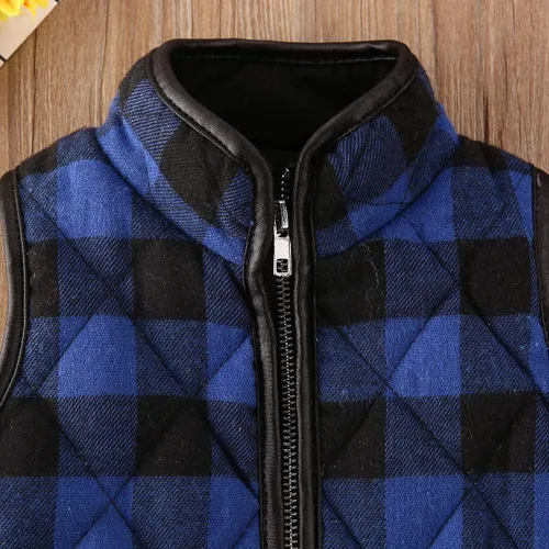 Vista 4 de Chaleco acolchado a cuadros de búfalo de Navidad para niñas pequeñas, chaleco sin mangas, chaquetas para otoño e invierno