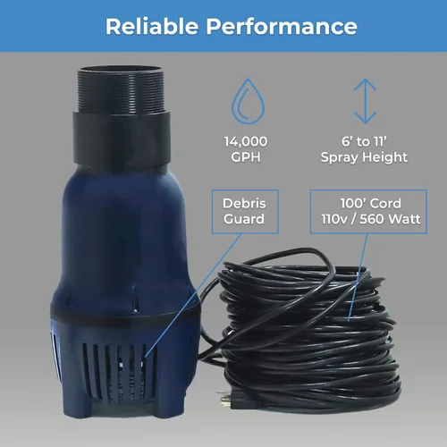 Vista 6 de FT 14000 - Kit completo de fuente de estanque flotante y aireador con bomba de 14,000 GPH, cable de alimentación de 100 pies, 3 estilos