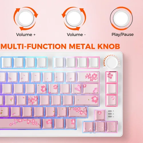 Vista 4 de DAREU EK75PRO Sakura Pink Teclado mecánico inalámbrico para juegos y mouse inalámbrico para juegos con combinación de base de carga