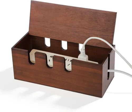 Vista 8 de Caja de gestión de cables, caja de corrector de cables de madera, caja de estación de carga para ocultar cables y regleta de alimentación, estación