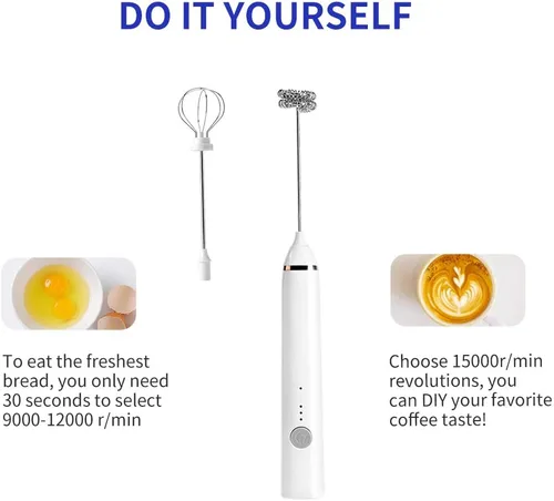 Vista 3 de Espumador de leche, espumador de leche eléctrico recargable de mano, 3 carga USB ajustable, se puede utilizar para bebidas de proteína de café a