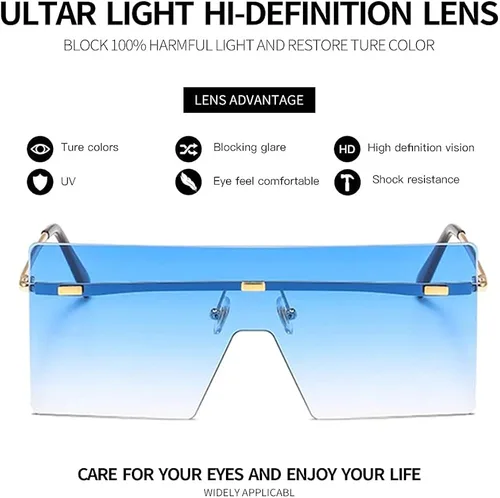 Vista 2 de OuShiun cuadrado de gran tamaño sin montura gafas de sol retro moda superior plana grandes sombras para mujeres hombres protección UV