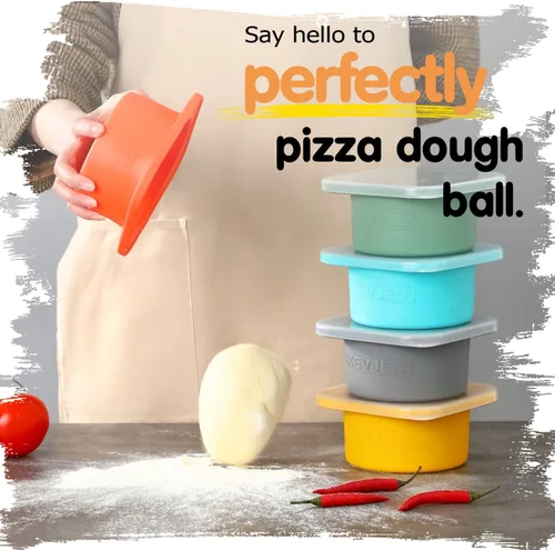 Vista 5 de PLUS-1000ml Caja de prueba de masa de pizza para pizza artesanal DIY, contenedores apilables de grado alimenticio de silicona con tapas. Apto