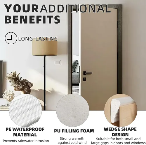 Vista 7 de 2 piezas de burletes para puertas en forma de cuña de 196", aislamiento para ventanas y puertas, tira de espuma aislante autoadhesiva anticolisión
